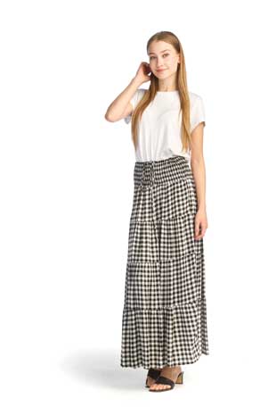 PS-14903 - GINGHAM MAXI SKIRT WITH SMOCKED WAISTBAND - Colors: AS SHOWN - Available Sizes:XS-XXL - Catalog Page:89 